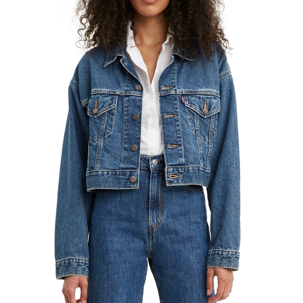 Levi’s Women's Cotton Denim Cropped Trucker Jacket Large